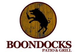 Logo of boar drinking a beer for Boondocks Patio and Grill